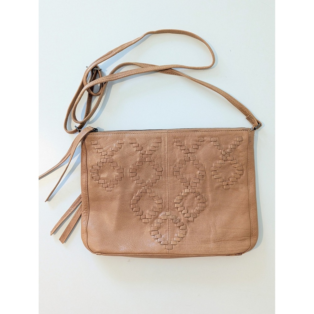 Day & Mood Pyper Crossbody Bag Tan Leather Woven Boho Handbag Women